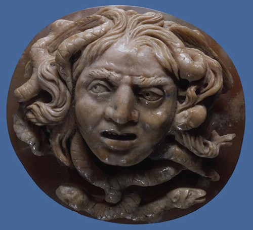 caption: Gorgon Gem (above): In ancient Greece and Rome, a Gorgon’s head provided the user with luck and protection.