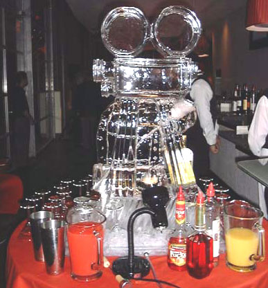 Ice sculpture of a movie camera