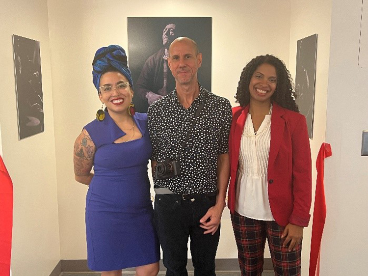 caption: Director Krista L. Cortes, photographer Juan Caballero, and Faculty Director Amalia Daché