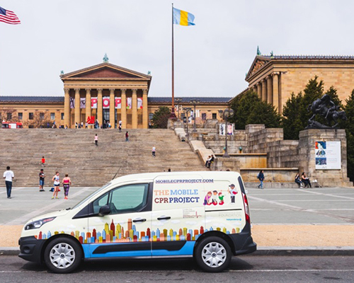 The Mobile CPR Project van outside The Philadelphia Museum of Art.