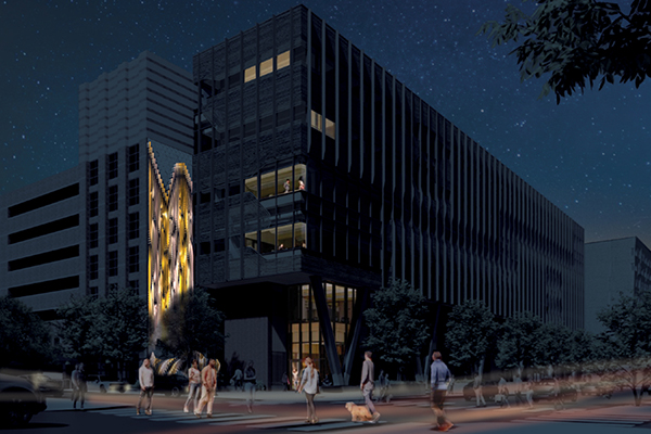 caption: Cascode public art project for Amy Gutmann Hall. Concept rendering by Michael DiCarlo for Eto Otitigbe Studio.