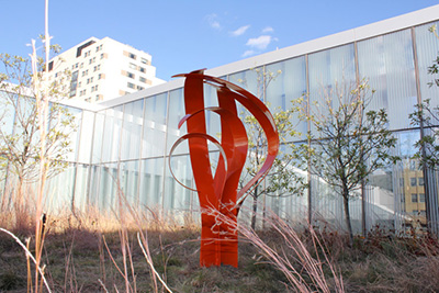 Red sculpture entitled Elation: in Red