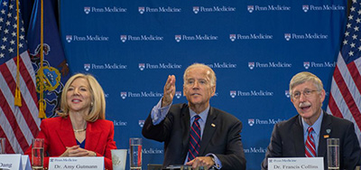 Amy Gutmann, Joe Biden, and Francis Collins