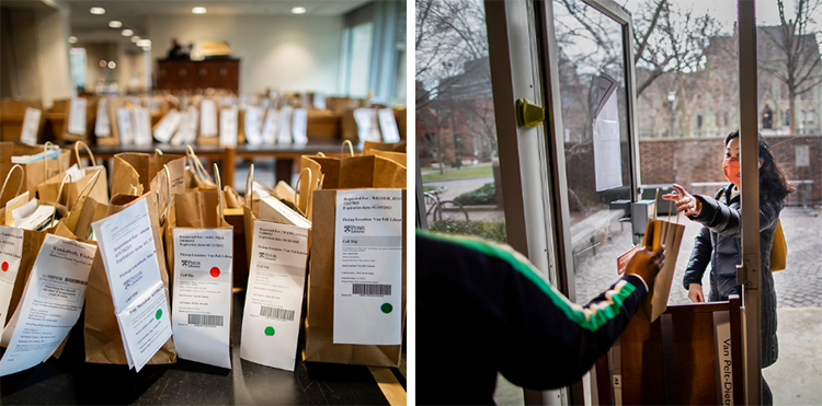 caption: Library patrons can request books and pick them up at the Van Pelt-Dietrich  Library Center using PickUp@Penn.
