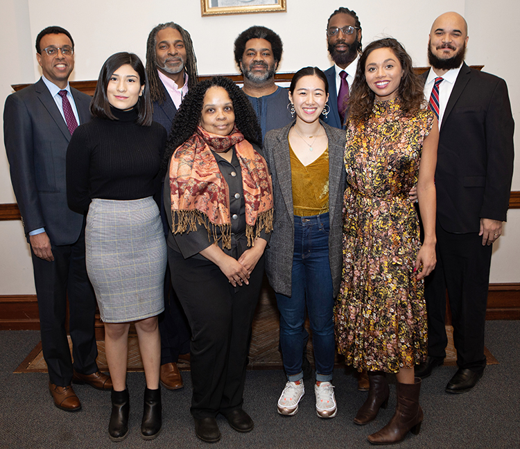 caption: Front: Alejandra Cabrales, Francoise Eberhardt, Selena Yip, Haley Pilgrim; Back: Joel Austin, Sharif El-Mekki, Chase Lamar Smith