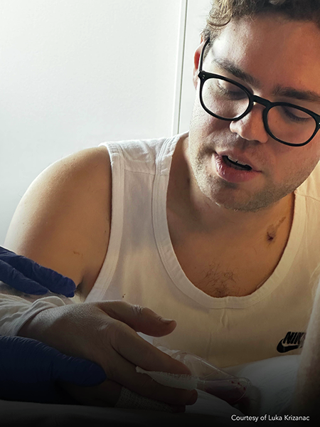 caption: Taken a few days after surgery, this was one of the first photos that Mr. Krizanac shared with family and friends after his transplant.