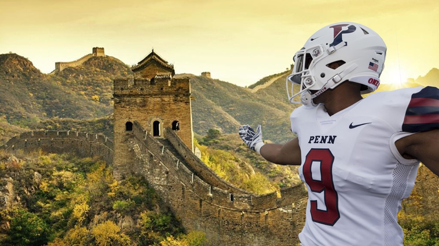 caption: Penn Football will travel to China over Spring Break.
