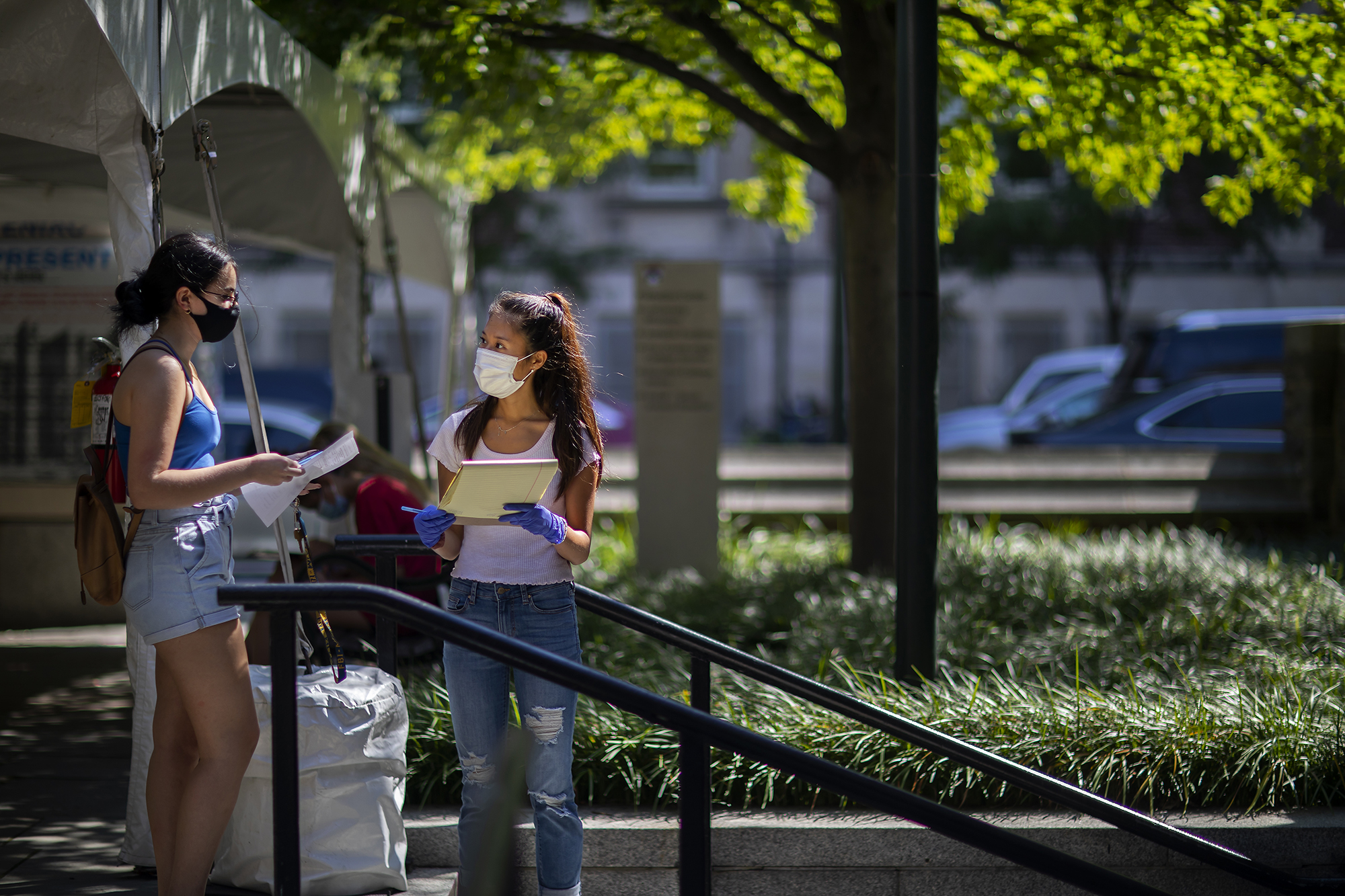 caption: A scene from COVID-testing operations on Penn's campus.