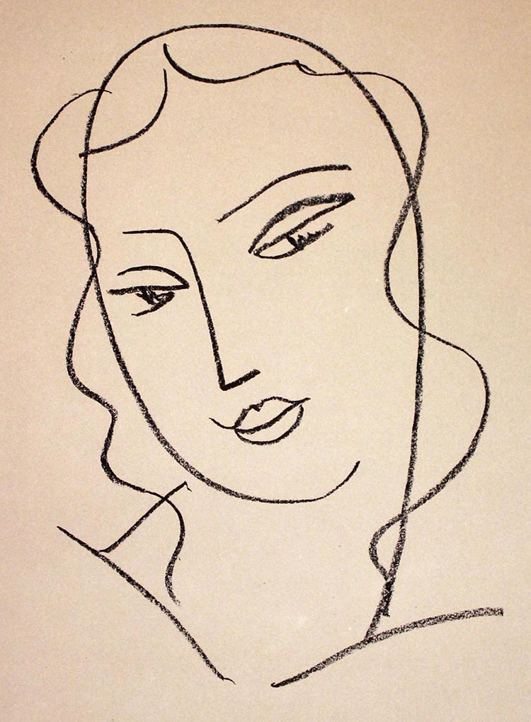 caption: Henri Matisse (French, 1869-1954). Études pour la Vierge, Tête voilée, 1950-51. Lithograph.
