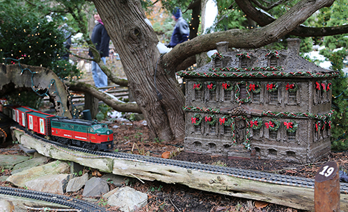 A model train on Morris Arboretum's Garden Railway