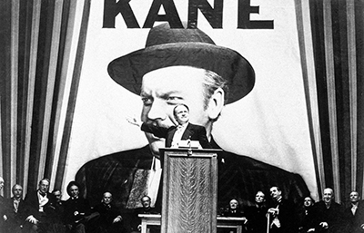 caption:Charles Foster Kane addresses the crowds in Citizen Kane