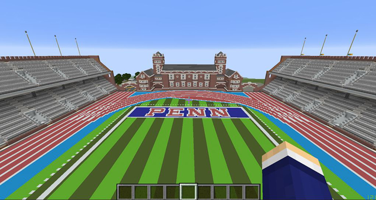 caption: The Minecraft Franklin Field hosted the first-ever virtual Penn Relays on April 24.