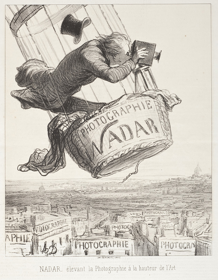 caption: “Nadar élevant la Photographie à la hauteur de l’Art” (Nadar elevating Photography to Art) lithograph by Honoré Daumier  (Le Boulevard, May 25, 1863).