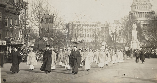 caption: Nurses marching to show support of the suffrage movement in Washington, D.C., in 1913. Photo courtesy Library of Congress