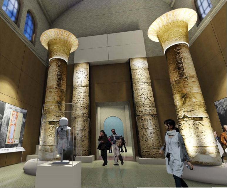 caption: Rendering of planned reinstallation of Merenptah’s palace in the new Egyptian galleries at the Penn Museum.